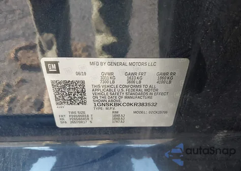 2019 Chevrolet Tahoe Lt z USA, uszkodzony, nr VIN 1GNSKBKC0KR383532